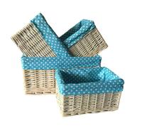 Red Hamper Blue Spotty Lined Wicker Storage Basket - Set of 4