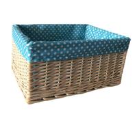 Red Hamper Blue Spotty Lined Wicker Storage Basket - Extra Large