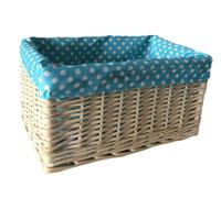 Red Hamper Blue Spotty Lined Wicker Storage Basket - Medium