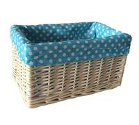 Red Hamper Blue Spotty Lined Wicker Storage Basket - Small