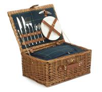 Red Hamper Blue Tweed Fitted Wicker Picnic Basket - 2 Person