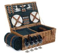 Red Hamper Blue Tweed Fitted Wicker Picnic Basket - 4 Person