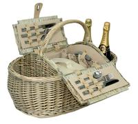 Red Hamper 2 Person Wicker Boat Fitted Picnic Basket in White | Size: 4 Person Red Hamper White 4 Person