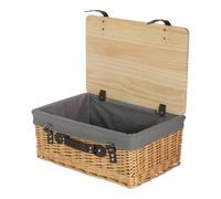 Red Hamper Buff Grey Lined Willow Empty Picnic Basket with Pinewood Lid in Brown | Size: Large Red Hamper Brown L