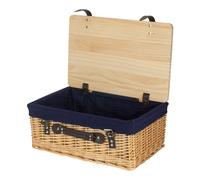 Red Hamper Buff Navy Lined Willow Picnic Basket with Pinewood Lid - Small - 1 - Wicker and Pinewood