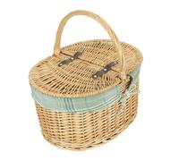 Red Hamper Buff Oval Picnic Basket with Lining - Cream Tartan - One Size