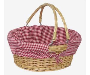 Red Hamper C019L Wicker Medium Swing Handle Shopping Basket With Red And White Check