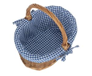 Red Hamper C082Blue Wicker Small Blue Checked Lined Country Oval Shopping Basket