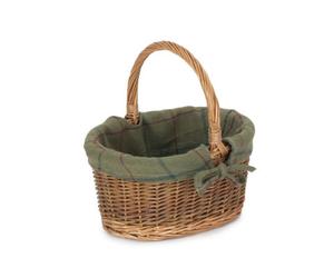 Red Hamper C082G Wicker Small Green Tweed Lined Country Oval Shopping Basket