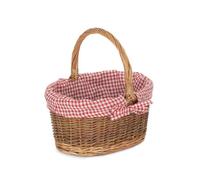 Red Hamper C082L Wicker Small Red Checked Lined Country Oval Shopping Basket