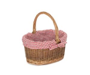 Red Hamper C082L Wicker Small Red Checked Lined Country Oval Shopping Basket