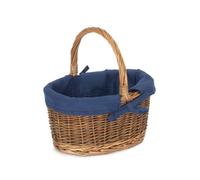 Red Hamper C082N Wicker Small Blue Lined Country Oval Shopping Basket