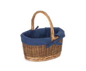Red Hamper C082N Wicker Small Blue Lined Country Oval Shopping Basket