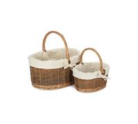Red Hamper C082W-C083W Wicker Set Of 2 White Lined Country Oval Shopping Baskets