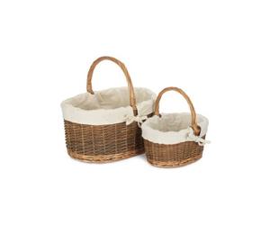 Red Hamper C082W-C083W Wicker Set Of 2 White Lined Country Oval Shopping Baskets