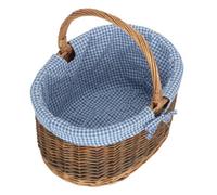 Red Hamper C083Blue Wicker Large Blue Checked Lined Country Oval Shopping Basket