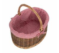 Red Hamper C083L Wicker Large Red Checked Lined Country Oval Shopping Basket