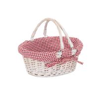 Red Hamper C103L Wicker Small White Swing Handle Shopper With Red And White Checked Lining