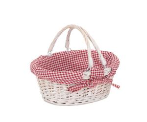 Red Hamper C103L Wicker Small White Swing Handle Shopper With Red And White Checked Lining
