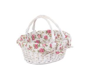 Red Hamper C103R Wicker Small White Swing Handle Shopper With Garden Rose Lining
