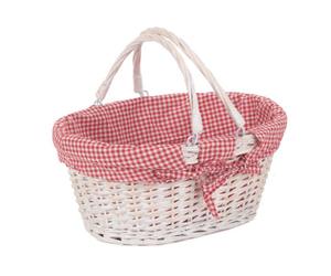 Red Hamper C104L Wicker Medium White Swing Handle Shopper With Red And White Checked Lining