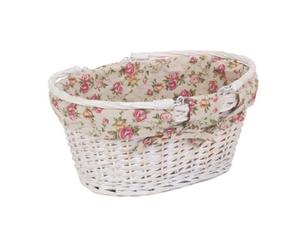 Red Hamper C104R Wicker Medium White Swing Handle Shopper With Garden Rose Lining