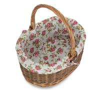Red Hamper C120R/3 Large Oval Unpeeled Willow Shopping Basket With Garden Rose Lining
