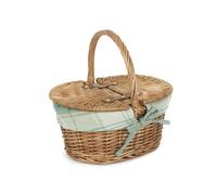 Red Hamper Childs Light Steamed Finish Oval Wicker Picnic Basket - Green - Light Green Tartan