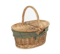 Red Hamper Childs Light Steamed Finish Oval Wicker Picnic Basket - Light Green - Green Tweed