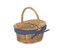 Wicker Childs Light Steamed Finish Cotton Lined Oval Picnic Basket Red Hamper Blue One Size