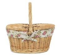 Red Hamper EH108R Garden Rose Lining Child's Oval Lined Lidded Wicker Picnic Basket