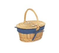 Red Hamper Child's Oval Lined Lidded Wicker Picnic Basket with Lining - Blue - One Size