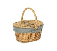Red Hamper Child's Oval Lined Lidded Wicker Picnic Basket with Lining - Grey - One Size