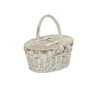 Wicker Childs White Wash Lidded Basket with Cotton Lining Red Hamper Red One Size