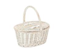 Red Hamper Childs White Wash Butterfly Lidded Wicker Basket - Wicker - 1 - Empty Picnic Basket