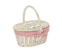 Wicker Childs White Wash Lidded Basket with Cotton Lining Red Hamper Light Red One Size