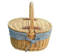 Wicker Childs Picnic Basket with Blue lining Red Hamper Brown One Size