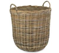 Red Hamper Cordura Lined Tall Round Fireside Rattan Log Basket - Brown - Large