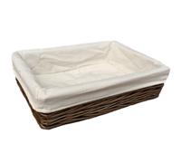 Red Hamper Lined Antique Wash Rectangular Straight Sided Wicker Tray - Small - Brown - Wicker