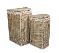 Red Hamper Cotton Lined Antique Wash Wicker Laundry Basket in Natural Red Hamper Natural