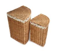 Red Hamper Cotton Lined Light Steamed Corner Laundry Basket in Natural Red Hamper Natural