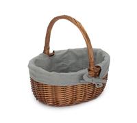 Red Hamper Cotton Lined Wicker Double Steamed Oval Shopping Basket in Grey Red Hamper Grey