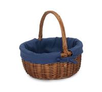 Red Hamper Cotton Lined Wicker Double Steamed Oval Shopping Basket in Navy Red Hamper Navy