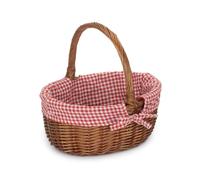 Red Hamper Cotton Lined Wicker Double Steamed Oval Shopping Basket in Red Red Hamper Red