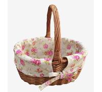 Cotton Lined Wicker Double Steamed Oval Shopping Basket Red Hamper Red One Size