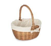 Cotton Lined Wicker Double Steamed Oval Shopping Basket Red Hamper White One Size