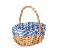 Red Hamper Cotton Lined Wicker Shopping Basket Buff Willow Oval Shopper in Blue Red Hamper Blue
