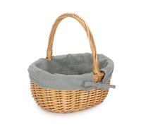 Red Hamper Cotton Lined Wicker Shopping Basket Buff Willow Oval Shopper in Grey Red Hamper Grey