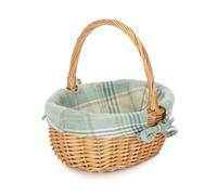 Red Hamper Cotton Lined Wicker Shopping Basket Buff Willow Oval Shopper in Light Khaki Red Hamper Light Khaki