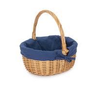 Red Hamper Cotton Lined Wicker Shopping Basket Buff Willow Oval Shopper in Navy Red Hamper Navy